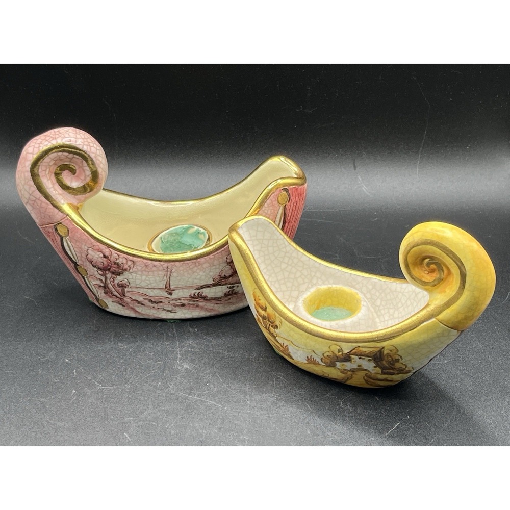 Set Of 2 Vtg. Signed Veneto Flair Gondola Candlestick Holders Made In Italy 1978